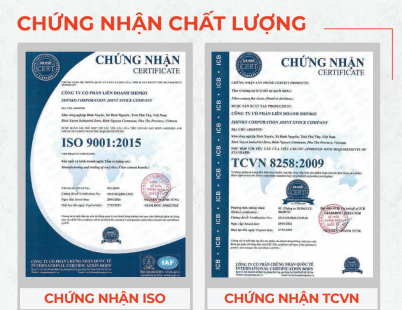giấy chứng nhận chất lượng shinko proboard